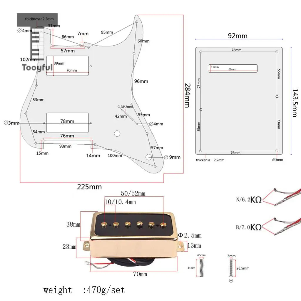 Tooyful 3PLY P90 загружен Pickguard HH Humbuckers Alnico V для ST электрогитара Strat запчасти