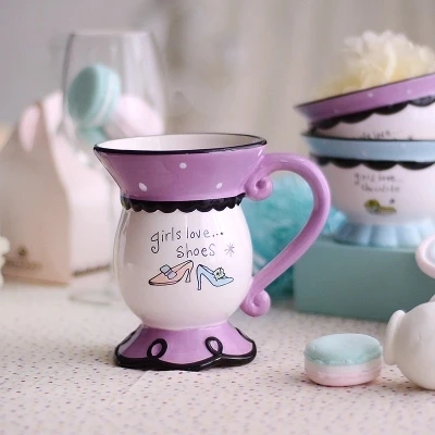 Креативная ручная роспись Милая керамика чашка короткая подглазурная краска тисненые кружки большой емкости Молоко Кофе подарочная упаковка для чашки - Цвет: 02