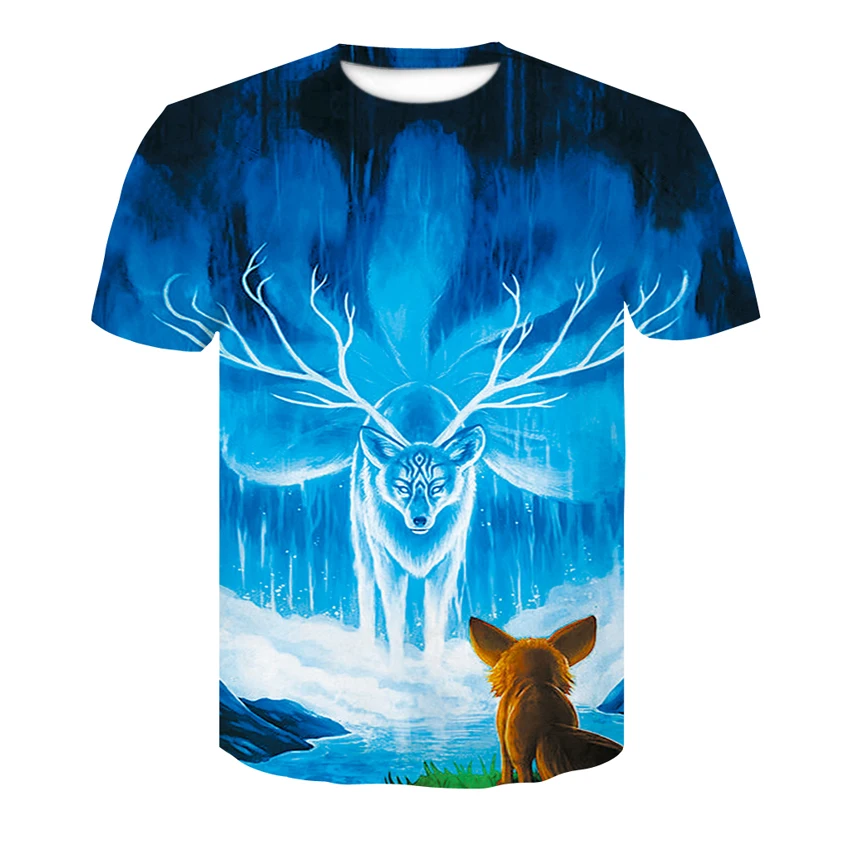 

Summer new short-sleeved t-shirts for men and women casual half sleeve print t-shirts, snow sika deer design t-shirts