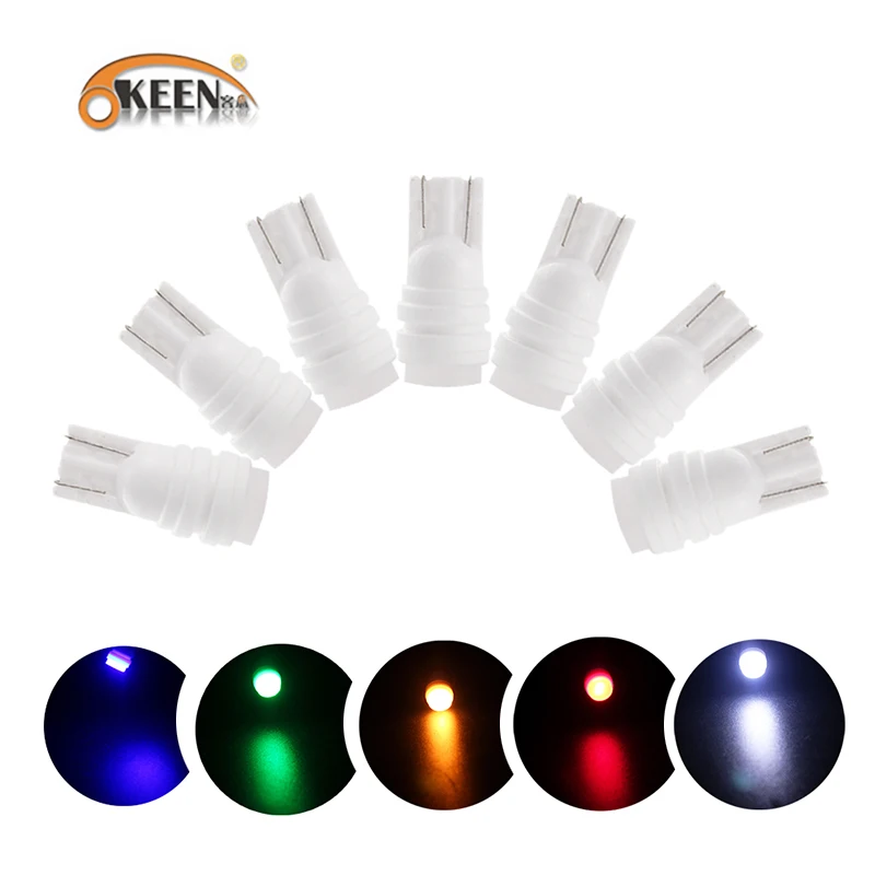 

OKEEN 100pcs Heat durable W5W T10 3D LED 20MA Ceramic lens White Red Blue LED 194 168 Wedge Side License Plate Light Lamp DC 12V