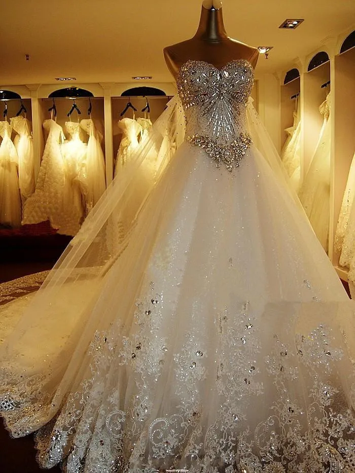 Качество роскошные Кристальные сверкающие бриллианты шикарные Роскошные свадебные платья шикарное длинное свадебное платье