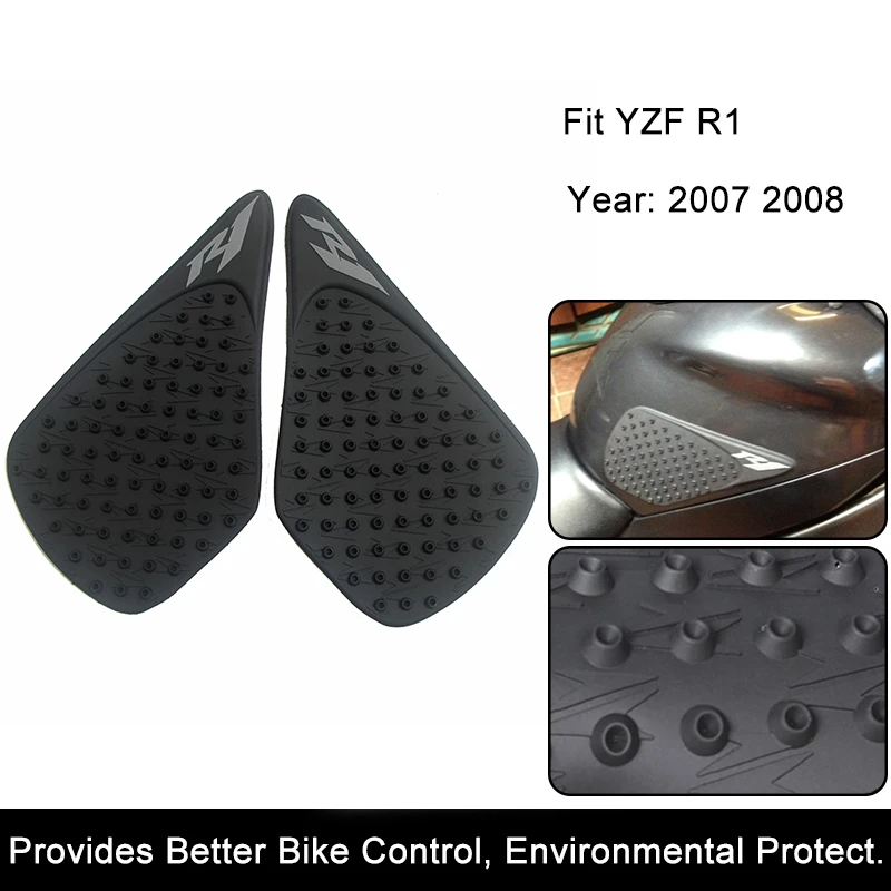 Tank Traction Side Pad Gas Knee Grip Fit For Yamaha YZF R1 2007-2008 New Black