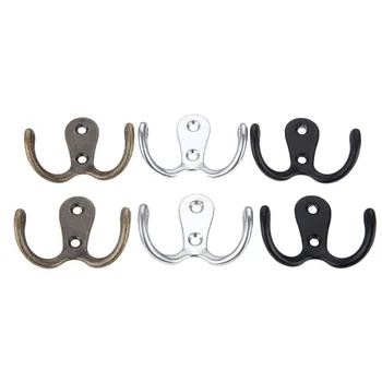

DRELD 2Pcs Pot Hanger Hooks Handbag Bag Wall Door Bath Double Prong Coat Hook Hanger 2 Holes Antique Hardware with Screw 55*41mm