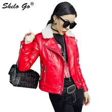 SHILO GO кожаная куртка Женская Весенняя мода Овчина натуральная кожа пальто меховой воротник с лацканами молния заклепки Тонкий локомотив куртка