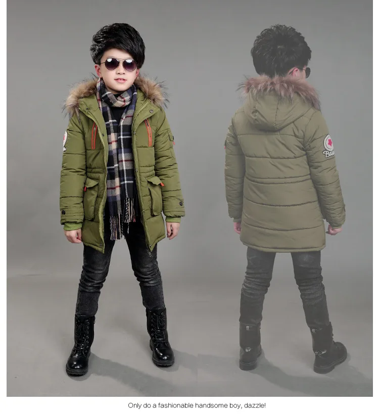 Детские куртки на двойной молнии утепленная хлопковая куртка с капюшоном и меховым воротником для мальчиков детская зимняя верхняя одежда, пальто