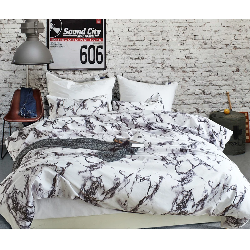 Europe Style Home Decor Cream Coloured Duvet Set with Marble Print Design Available in Twin