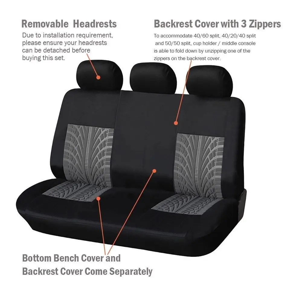  AUTOYOUTH 3 Colour Track Detail Style Car Seat Covers Set Polyester Fabric Universal Fits Most Cars