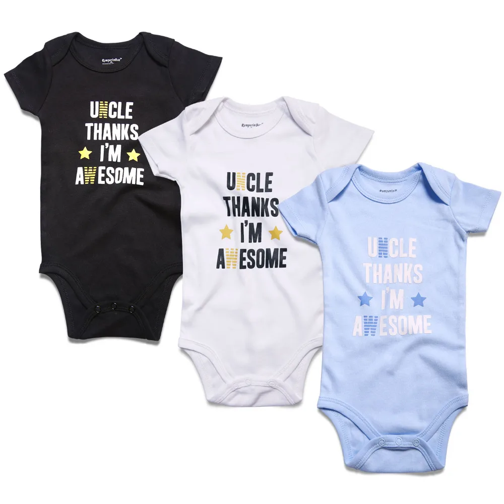 Newly Funny Baby Clothes 3 Pcs Lot Boy Bodysuits Short Sleeve Newly Funny Baby Clothes 3 Pcs Lot Boy Bodysuits Short Sleeve Uncle Aunt Printed Cotton Jumpsuit For Newborns