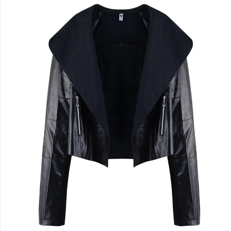 S-5XL Soild Color Leather Jacket Women Fashion Lapel Motorcycle Coat Short PU Faux Leather Biker Jacket Plus Size Female Tops