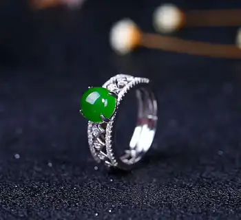 

Hetian Biyu Silver inlay ring Gold leaf fine, jasper fiber j1#