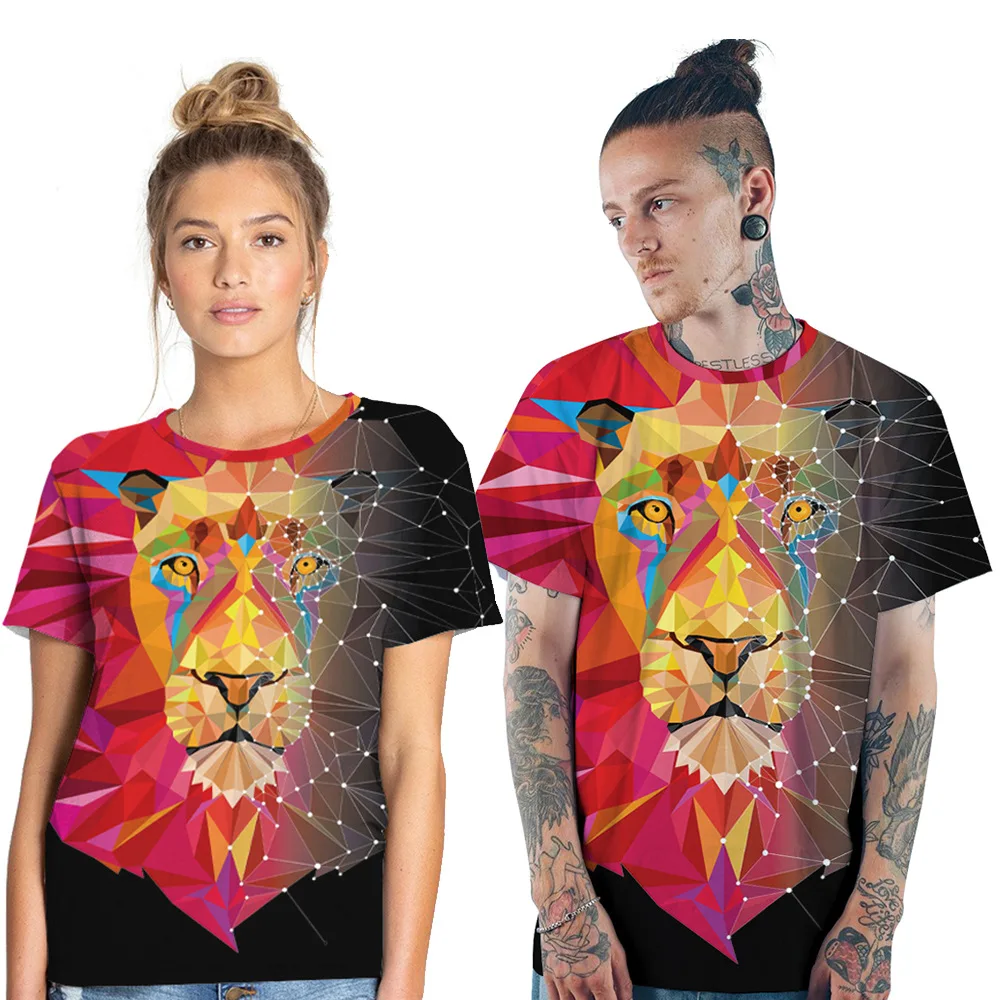 

Women Top 2019 New Lion Unique Digital 2 Colors Printing Pullovers Decorated T-shirt Summer Lovers Casual Short-sleeved Top