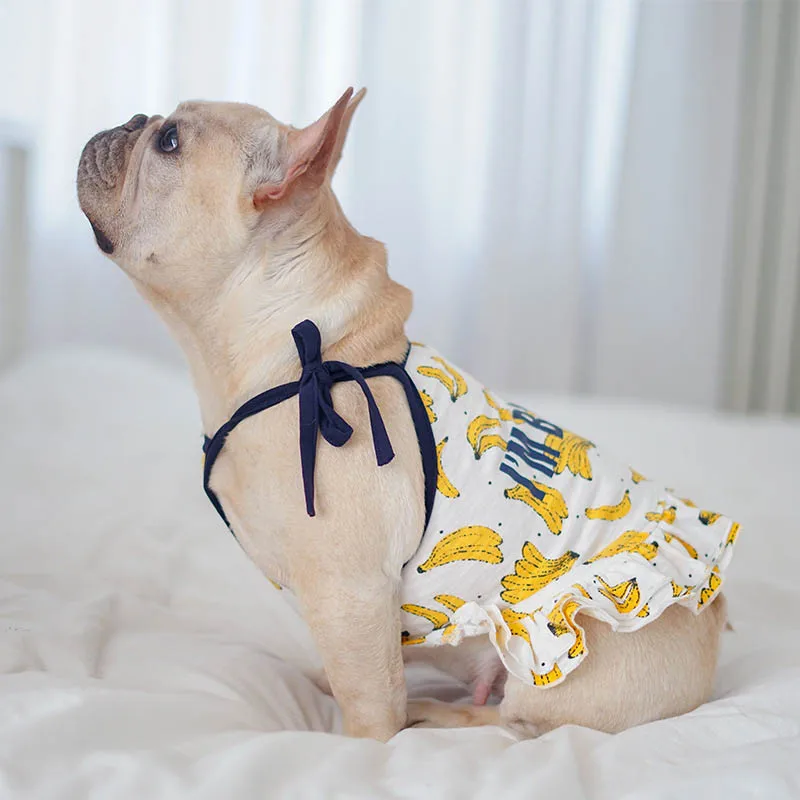 Одежда для собак весна лето платье для собак Французский костюм для бульдога фруктовый принт домашнее животное кошка платье сетка жилет рубашка Щенок Костюм