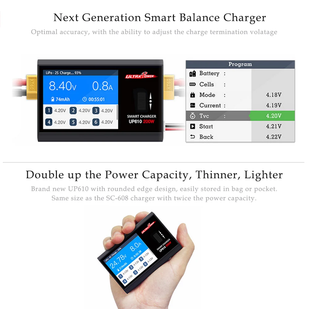  UP610 200W Pocket Portable Smart Charger for RC Drone Quadcopter Car 1-6S Lipo Battery 1-16S NiCd N