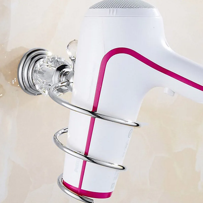 Роскошный хрустальный серебряный набор аксессуаров для ванной комнаты, хромированный полированный латунный набор аксессуаров для ванной, настенные Товары для ванной banheiro - Цвет: hair dryer rack