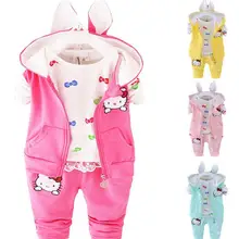 Зимние Бархатные комплекты одежды для маленьких девочек пальто с капюшоном из 3 предметов комплекты детской одежды зимняя одежда для маленьких девочек «hello kitty»