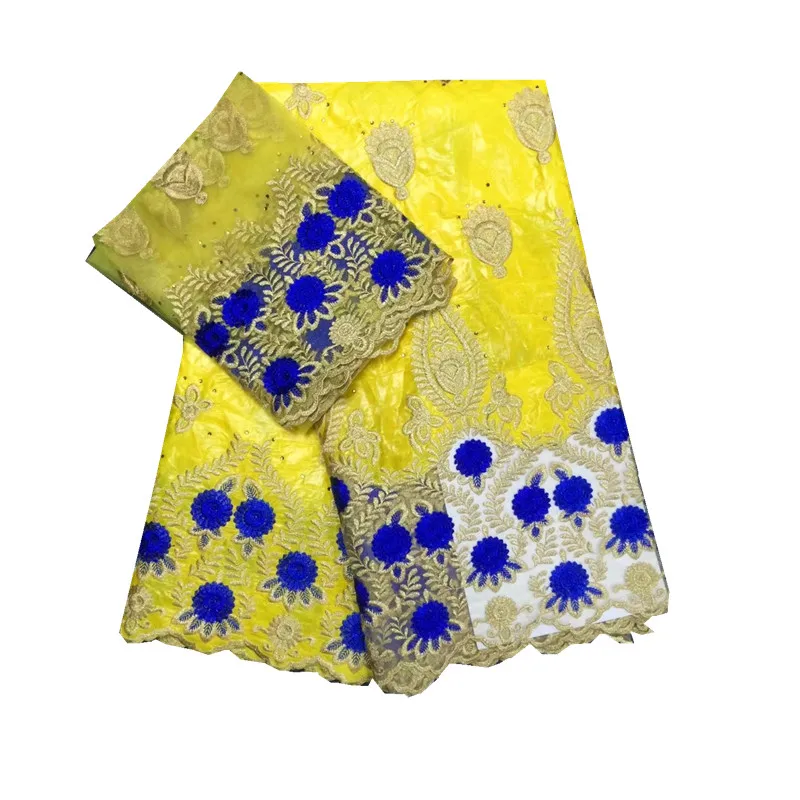 

African Lace Fabrics With 2yard French Tulle Lace 2018 Latest African Bazin Riche Getzner Embroidered Jacquard Fabric ly-610