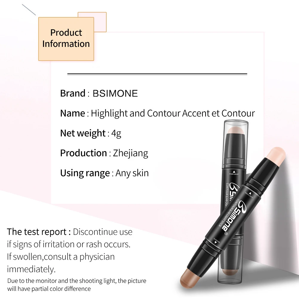 Double Head 3D Bronzer Highlighter Stick Face Makeup Concealer Pen Foundation Stick Cream Texture Contour Pencil Cosmetic TSLM1