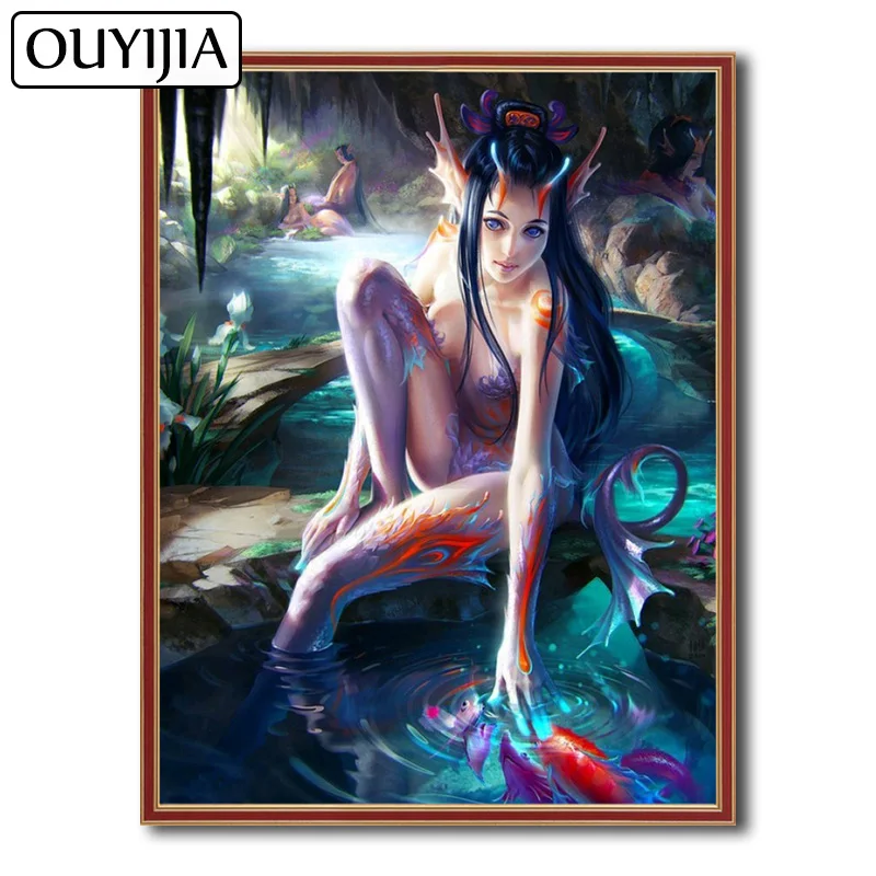 

OUYIJIA 5D DIY Diamond Painting Sexy Cartoon Mermaid Beauty Siren Animal Embroidery Decoration Gift Mosaic Rhinestone Picture
