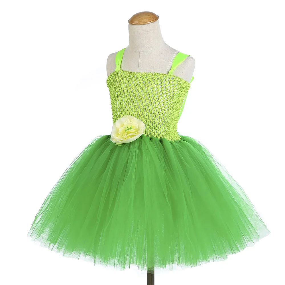 Комплект с юбкой-пачкой для девочек «Динь-Динь» зеленое платье феи «Динь-Динь» для маленьких девочек на день рождения, маскарадный костюм с крыльями для праздников и выступлений