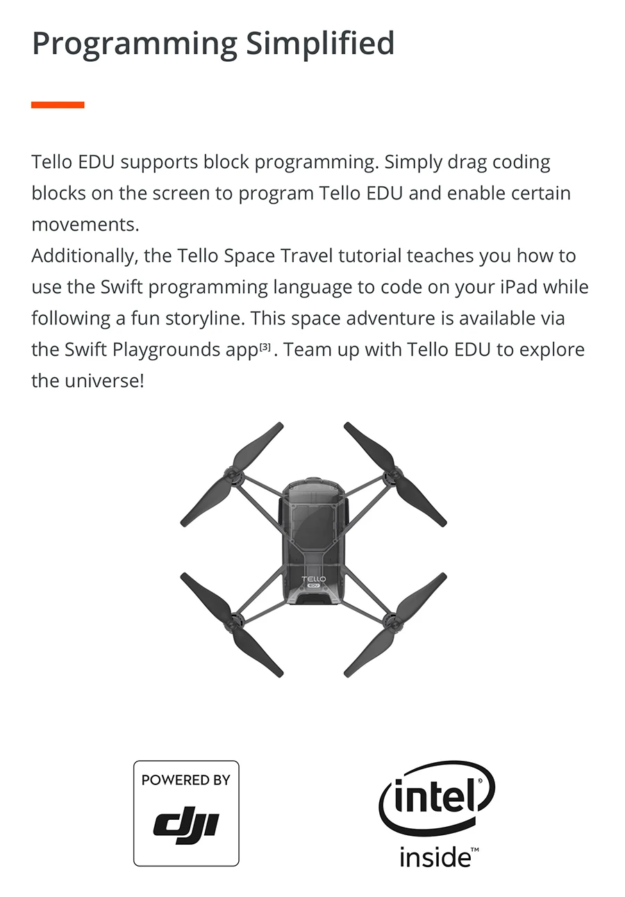 DJI Tello EDU 720P HD передача 5 Мп фотографии до 13 мин Время полета точное зависание программируемый Дрон для образования