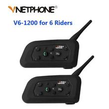 Vnetphone 2 pçs 1200m capacete da motocicleta bluetooth intercom para 6 pilotos bt interfone fones de ouvido sem fio à prova dwireless água mp3