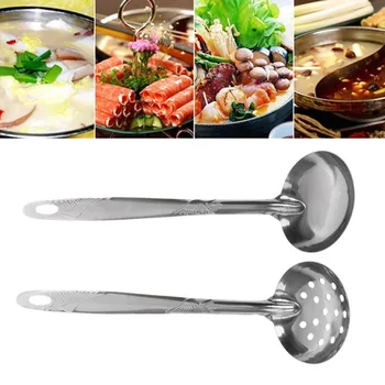 2Pcs Stainless Steel Large Soup Spoon Ladle Skimmer Colander Filter Kitchen Tool jul28
