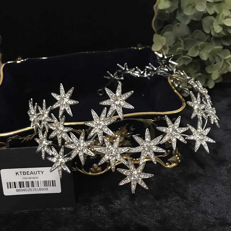 

Silver/Gold/Rose Gold Luxury Crystal Stars Crown Tiara Fashion Hairband Crystal Hair Jewelry Romantic Bridal Head Chain Head