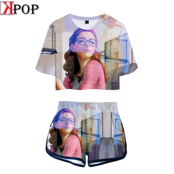 

Supergirl Kara Sexy Two Piece Sets Soft T-shirt and Elastic Shorts Kpop Harajuku comfortable New Fashion Sexy Style Tops