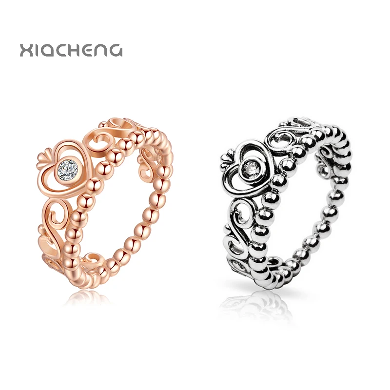 

2 Style 925 Sterling Silver Ring Charm With Rose Gold Crown Wedding Ring For Women Jewelry