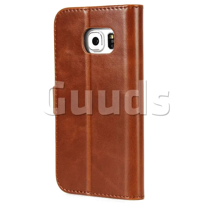 Luxury Crazy Horse PU Leather Wallet Case for Samsung Galaxy S6 Edge G925 - Brown