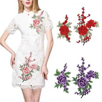 

Beautiful Rose Flower Pattern Embroidery Iron On Fabric Patches For Clothing Appliqued Decoration DIY Craft For Woman