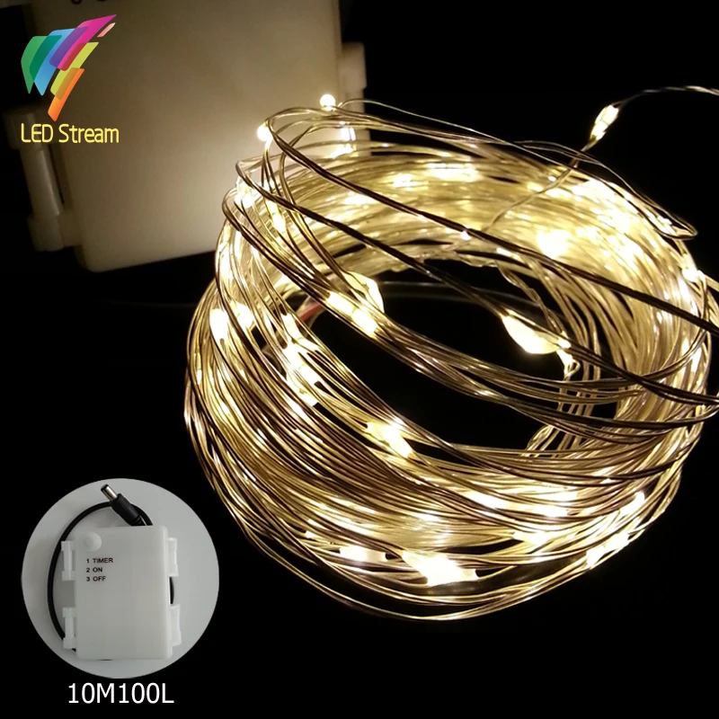554109277 Holiday Time Battery Operated Led Christmas Lights 10m 100 Led 3aa Battery Ed Outdoor Timer Silver Color Copper Wire Fairy String Lights