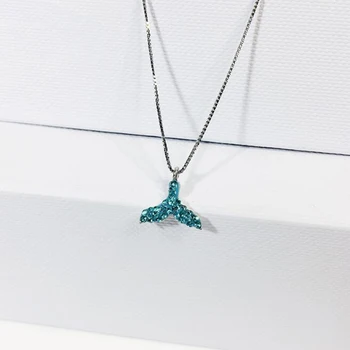 

Blue Crystal Mermaid Dolphin Fish Tail Necklace s925 Sterling Silver Ocean Series Fashion Sweet Necklaces Pendant Women Jewelry