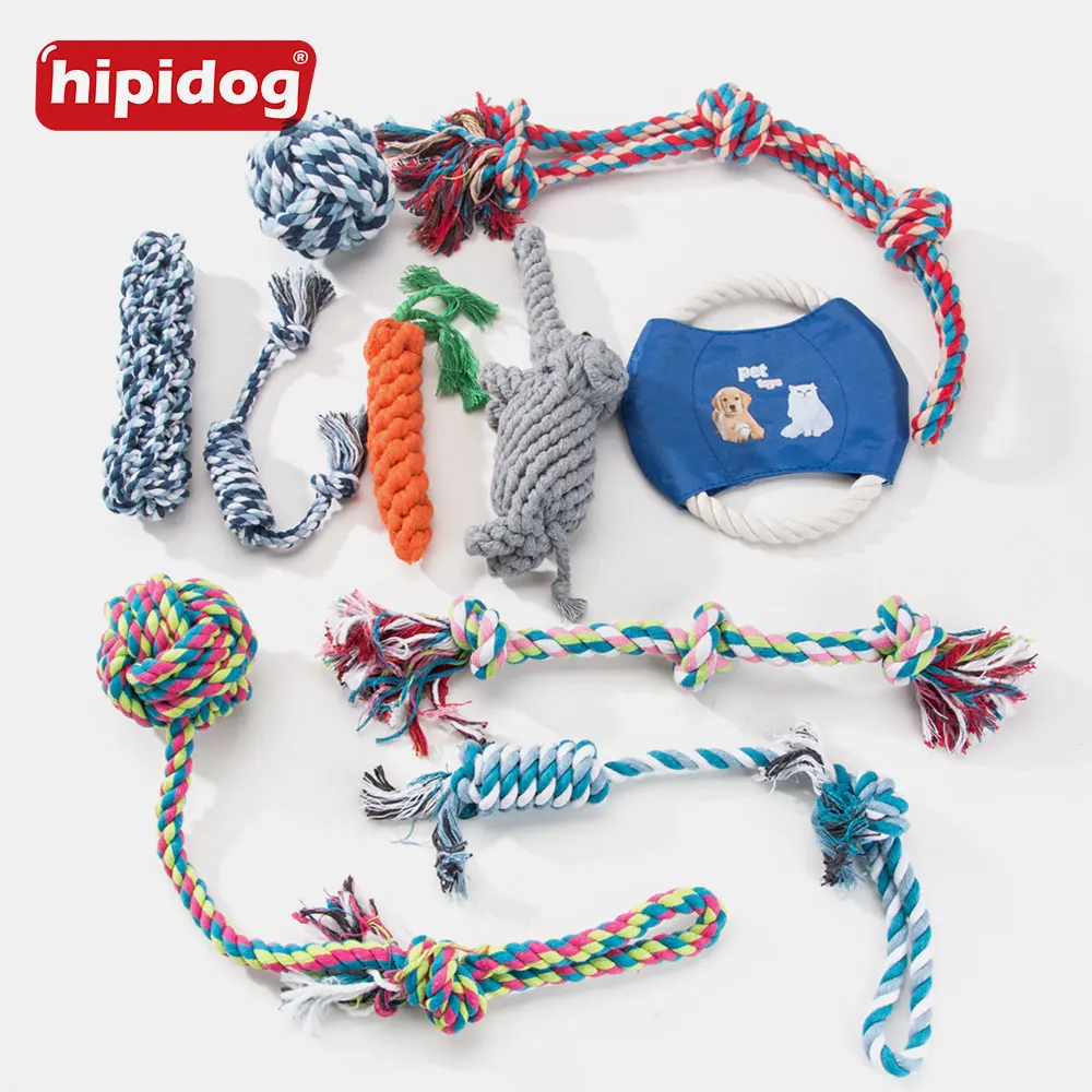 Hipidog الكلب القطن لعبة حبل عقدة الكرة تحلق القرص مضغ لعبة الأسنان التدريب اللعب الحيوان شكل لعبة ل صغير متوسط كبير الكلب