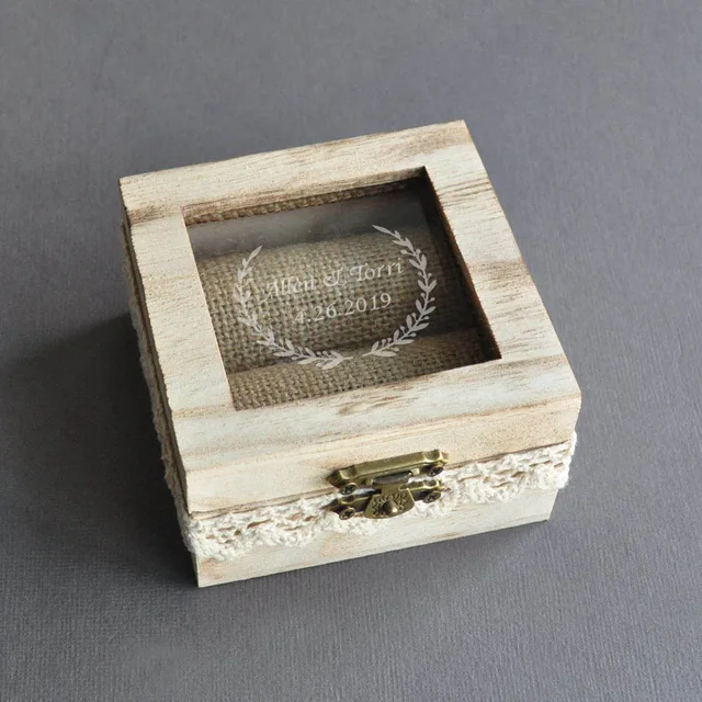Custom Wedding Ring Box,Rustic Wooden Ring Bearer Box,Engraved Name & Date Wedding ring box,Wedding Gfit,Anniversay Gift NO.3