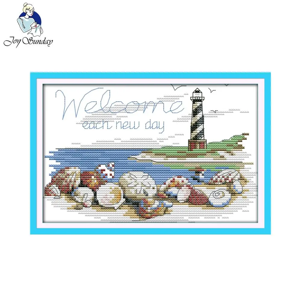 

Joy Sunday Shells of the lighthouse Counted stamped Cross Stitch 11CT14CT Chinese Cross Stitch Kit for Home Decor Embroidery