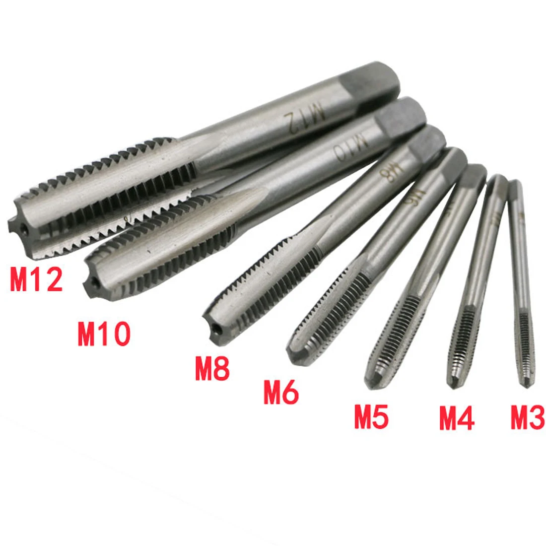 Hand Tap Drill Set 7pcs M3 M4 M5 M6 M8 M10 M12 Bearing Steel Machine