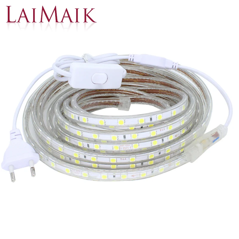 Led Strip Light with ON/OFF switch AC220V Flexible LED Tape Light IP68