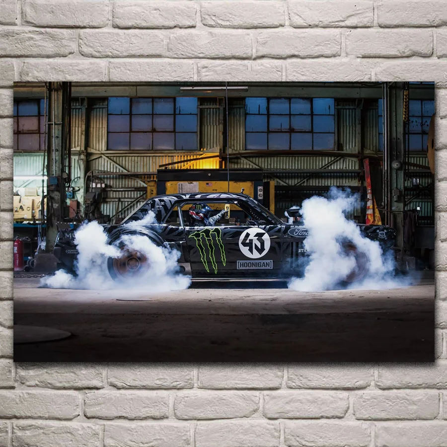 

drifting car burning tiers motorsport fabric poster living room home wall decorative canvas silk art print KJ582