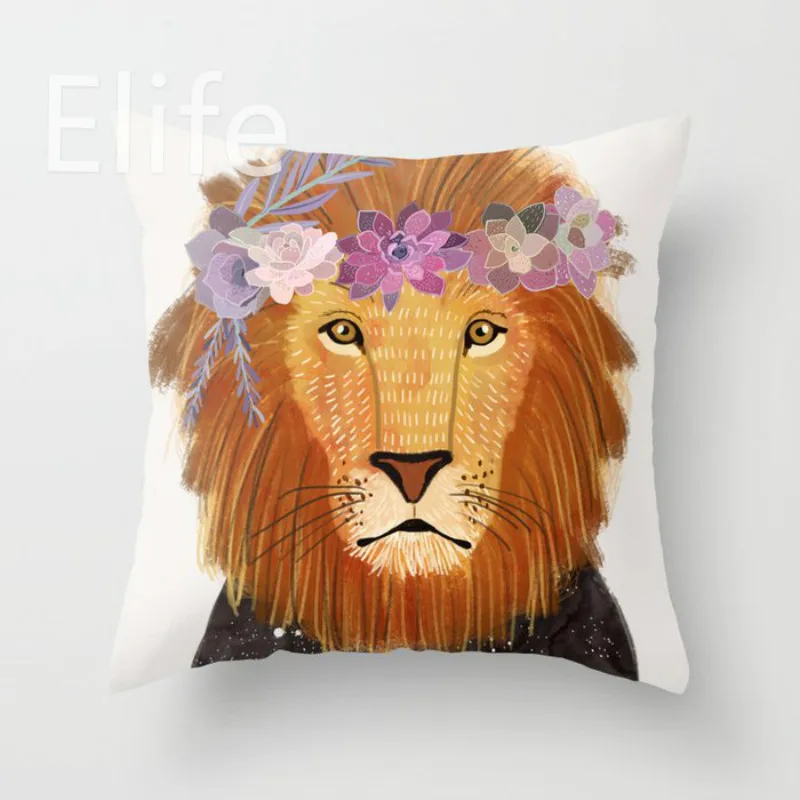 Elife Polyester Cat flower Cushion Cover Square Cartoon Animal Pillows Case Cover For Sofa Car Cafe waist Home Decor 45*45CM