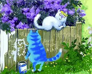 Blue cat and white cat in the garden animal coloring by numbers on canvas wall pictures for living room home decor