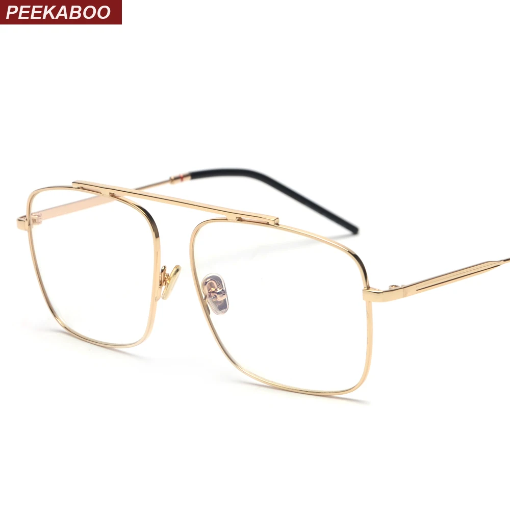 Meilleur Peekaboo carré lunettes cadre femmes or métal 2018 marque concepteur plat haut grandes lunettes optique cadre hommes unisexe