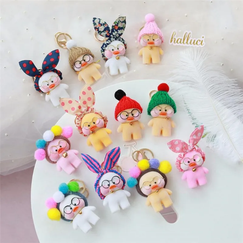 

2019 new Lalafanfan Cute Keychain Kawaii Cafe Mimi Yellow Duck Action Figure Keyring Bags Decoration Toys For Children