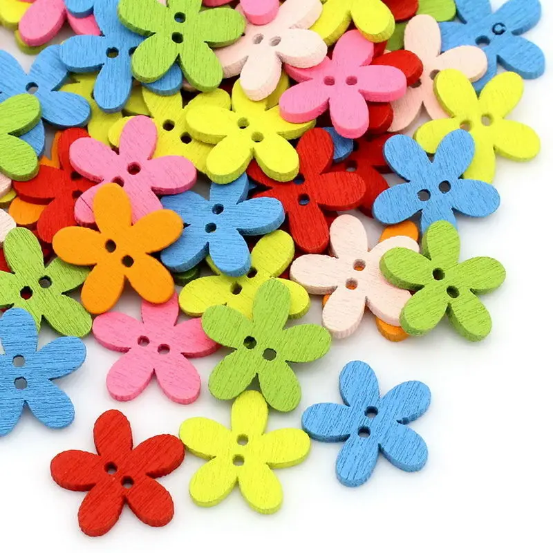 Scrapbooking DIY 100 Pcs Round Flower Wood Sewing Buttons Craft Wooden 2 Holes 