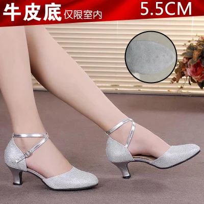 Женские туфли для латинских танцев с мягкой подошвой; женские туфли для бальных танцев, танго, сальсы, латинских танцев для девочек; обувь для латинских танцев; chinasie34~ 42 - Цвет: 5.5CM heel silver