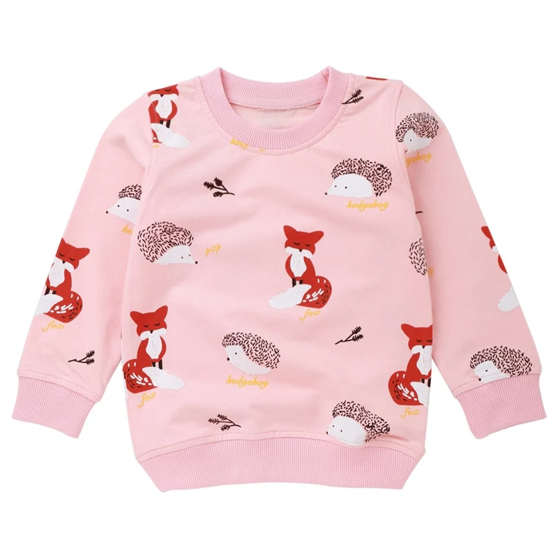 

Baby Child Boy Girl 2019 Spring/Autumn T-Shirts Long Sleev Fox Cartoon Pink Lovely Cute Tops Kids Infant 2-7T Clothes Costumes