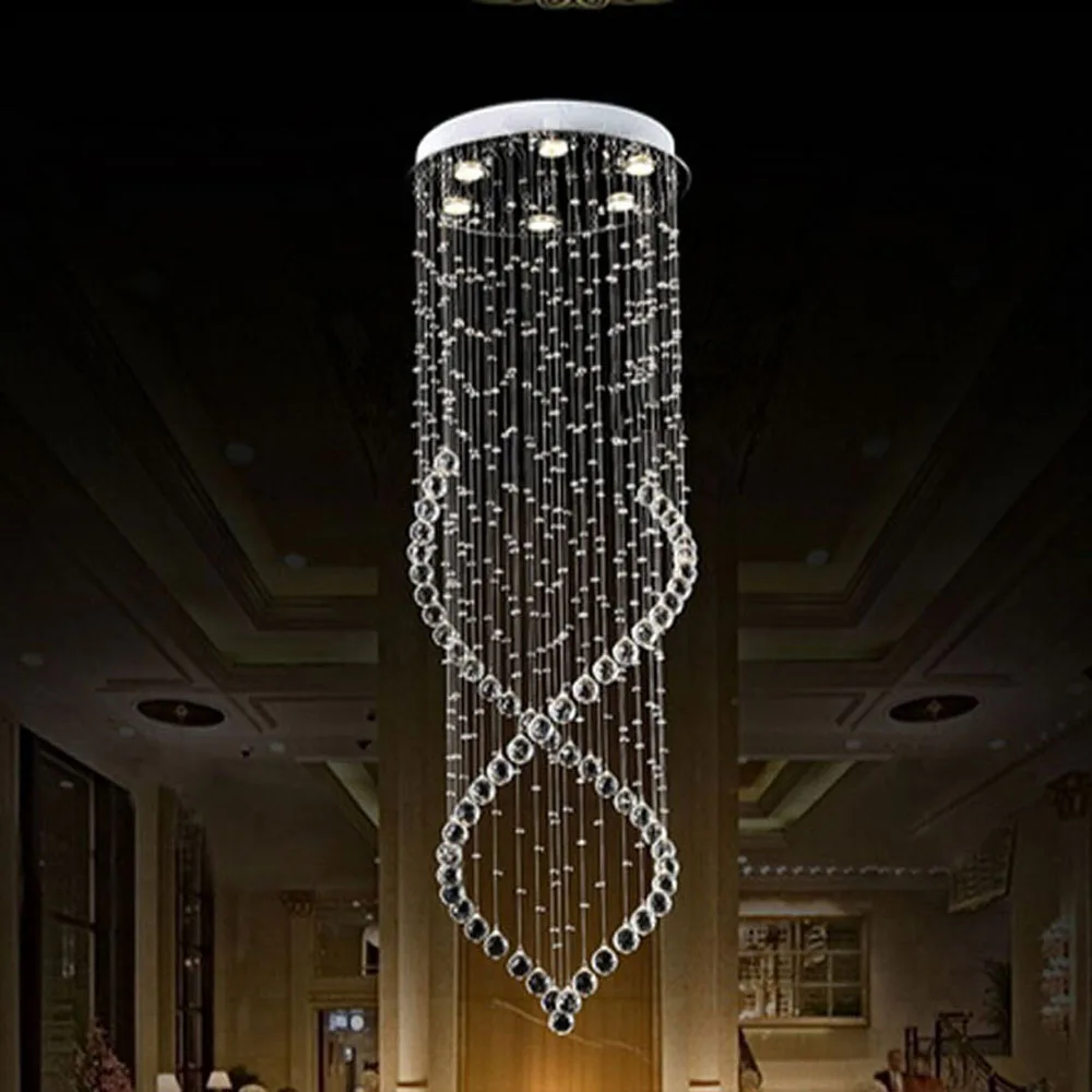 Staircase chandelier long complex floor building villa crystal rotating staircase large living room | Лампы и освещение
