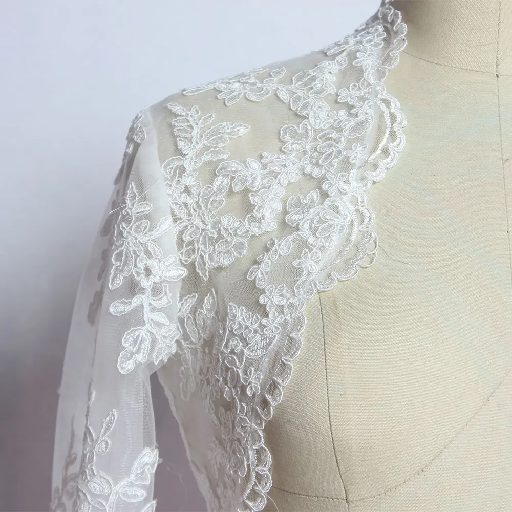 White Long Sleeves Bridal Shrug Wrap Party Cape Lace Plus Size Wedding Jackets Wedding Bolero Cloak