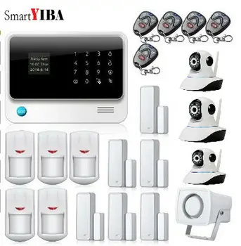 

SmartYIBA WIFI Smart Home Alarm IOS APP Control GSM GPRS Alarm+3pcs Surveillance Cameras+ Infared PIR Motion Detection System