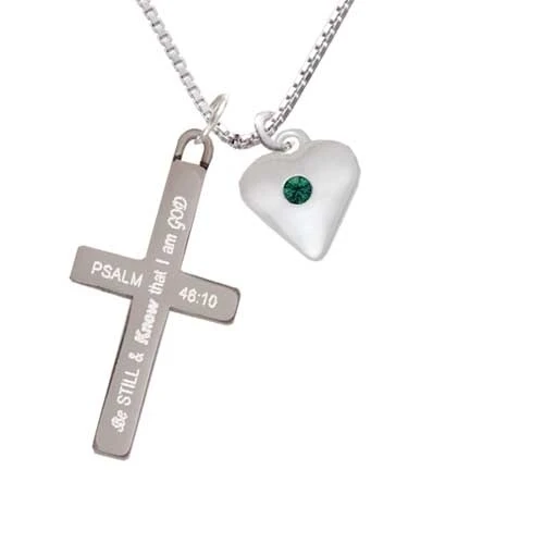 Large May - Green Crystal Heart - Be Still and Know - Cross Necklace (1)